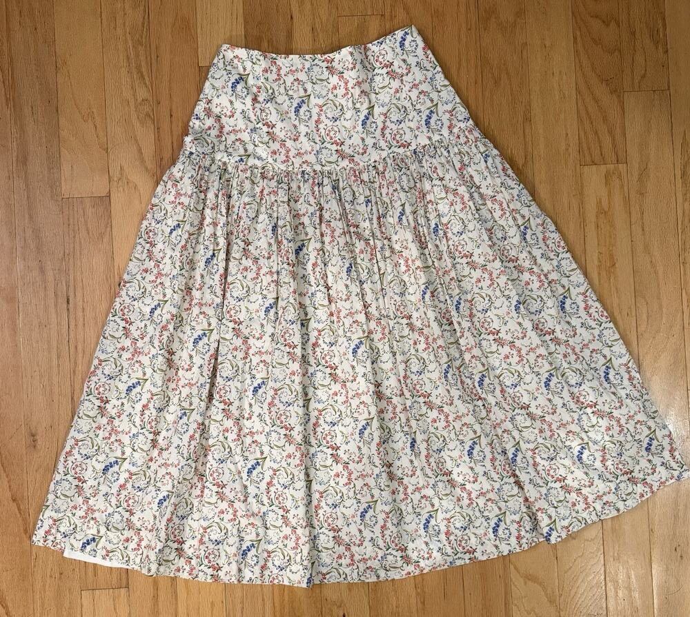 Loeffler Randall Floral Midi Skirt S 100% Cotton Cottagecore Full Lined Designer